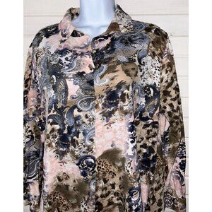 Soft Surroundings Sz XL Wild Side Tunic Top Rhinestones 100% Cotton Button EUC